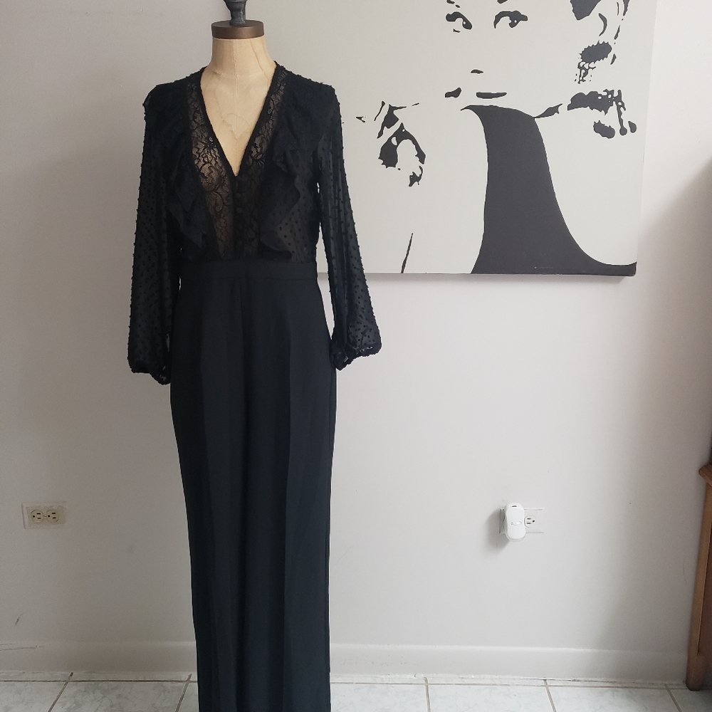 Zara Women's Black Lace Detail Jumpsuit